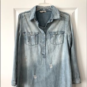 Denim Distressed Shift Dress